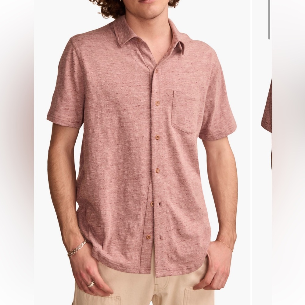 Lucky Brand Men's Heathered Pink Casual Linen Button Down Shirt